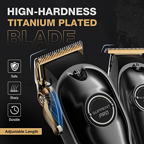 SUPRENT® Professional Hair Clippers for Men, Hair Cutting Kit & Zero Gap T-Blade Trimmer Combo, Cordless Barber Clipper Set with LED Display for Mens Gifts(Black)