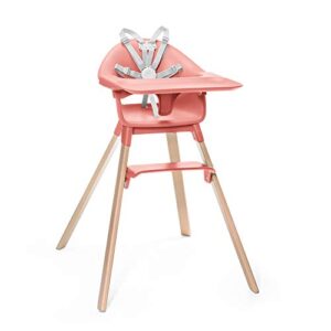 stokke clikk high chair, sunny coral – all-in-one high chair with tray + harness – light, durable & travel friendly – ergonomic with adjustable features – best for 6-36 months or up to 33 lbs