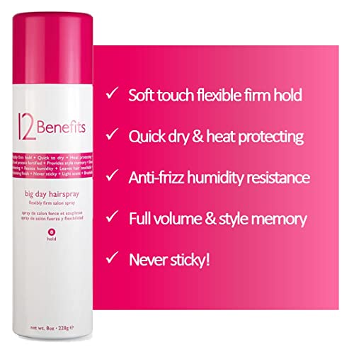 12 Benefits Big Day Hairspray, Lightweight Flexible Firm Touch, Thermal Protection, Anti-Humidity, Volume Finishing Spray (8 Ounce)