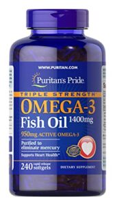 puritans pride triple strength omega-3 fish oil 1360 mg (950 mg active omega-3), 240 count, package may vary