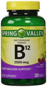 only 1 in pack spring valley fast-dissolve vitamin b12 2500 mcg, metabolism support, 120 tablets cherry flavor
