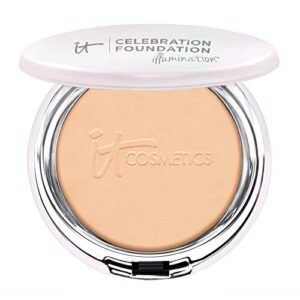 it cosmetics celebration foundation illumination, medium (w) – full-coverage, anti-aging powder foundation – blurs pores, wrinkles & imperfections – 0.3 oz compact