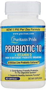 probiotic 10 with vitamin d to help support immune system health*, 60 count, by puritan’s pride, white