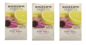 bigelow benefits ,lemon ,echinacea herbal tea, 18 tea bags, pack of 3