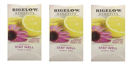 Bigelow Benefits ,Lemon ,Echinacea herbal tea, 18 tea bags, Pack of 3