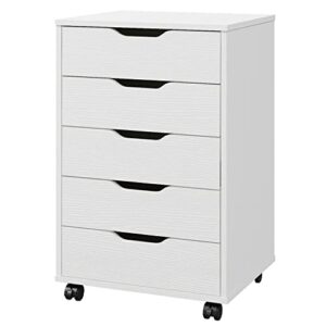 panana 5/7 drawer chest, wooden tall dresser storage dresser cabinet with wheels, office organization and storage, bedroom furniture (5 drawer, white)