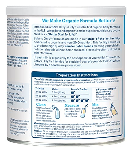 Baby's Only Organic Dairy with DHA & ARA Toddler Formula, 12.7 Oz (Pack of 6) | Non-GMO | USDA Organic | Clean Label Project Verified | Brain & Eye Health (Packaging May vary)