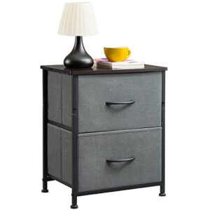 somdot nightstand with 2 drawers, bedside table small dresser with removable fabric bins for bedroom nursery closet living room – sturdy steel frame, wood top, pull handle – charcoal grey/dark walnut