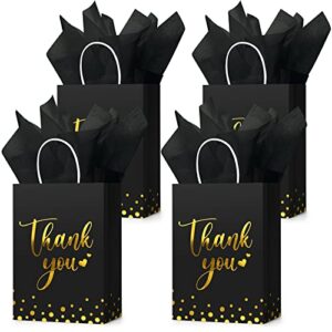 30 pcs thank you gift bags with tissue paper gold thank you wedding bags with handle for business, shopping, wedding, baby shower, party favors (black style)
