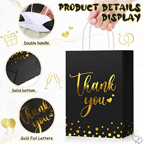 30 Pcs Thank You Gift Bags with Tissue Paper Gold Thank You Wedding Bags with Handle for Business, Shopping, Wedding, Baby Shower, Party Favors (Black Style)