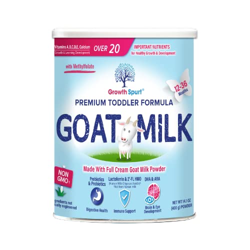 Goat Milk Toddler Formula – Growth Spurt Powdered Goat's Milk Toddler Formula – Lactoferrin, 2'-FL HMO, Prebiotics, Probiotics, Iron, DHA & ARA, Methylfolate, Immune Support, Non GMO Infant Baby Transition Weaning