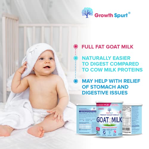 Goat Milk Toddler Formula – Growth Spurt Powdered Goat's Milk Toddler Formula – Lactoferrin, 2'-FL HMO, Prebiotics, Probiotics, Iron, DHA & ARA, Methylfolate, Immune Support, Non GMO Infant Baby Transition Weaning