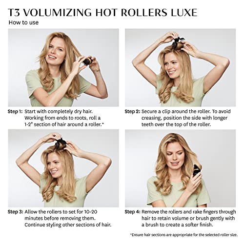 T3 - Volumizing Hot Rollers LUXE | Premium Hair Curler Set for Long Lasting Volume, Body & Shine | Set of 8 - 4 XL (1.75") & 4 Large (1.5”)