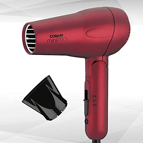 Conair miniPRO Tourmaline Ceramic Travel Hair Dryer with Folding Handle, Red