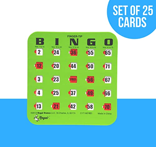 Regal Games - Finger-Tip Shutter Slide Bingo Cards - 25 Pack - Green - Perfect for Large Groups, Bulk Purchasing