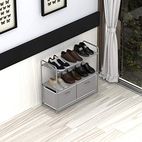 Simple Houseware 3-Tier Closet Storage with 2 Drawers, Grey