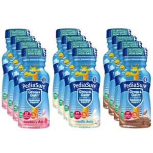 pediasure grow & gain nutrition shake for kids, immune support shake variety sampler pack – 12 pack of 8 fl oz bottles – by obanic (12-pack)