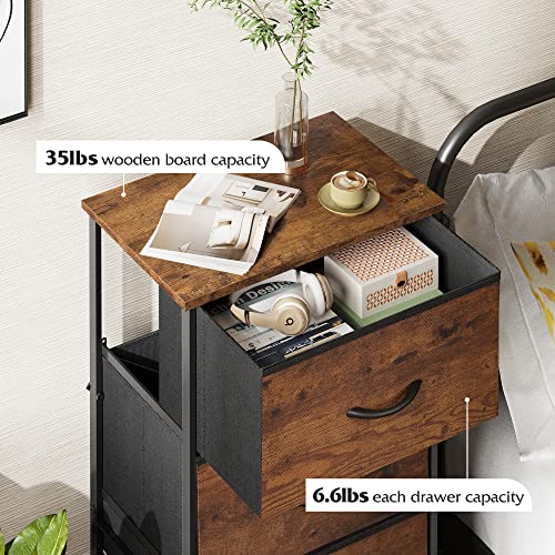 WLIVE Dresser with 4 Drawers, Fabric Storage Tower, Organizer Unit for Bedroom, Hallway, Entryway, Closets, Sturdy Steel Frame, Wood Top, Easy Pull Handle, Rustic Brown Wood Grain Print