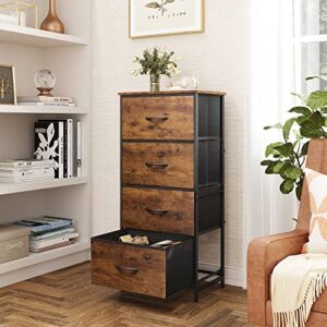 WLIVE Dresser with 4 Drawers, Fabric Storage Tower, Organizer Unit for Bedroom, Hallway, Entryway, Closets, Sturdy Steel Frame, Wood Top, Easy Pull Handle, Rustic Brown Wood Grain Print