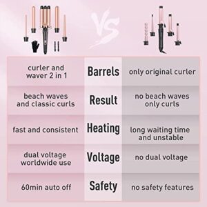 Waver Curling Iron Curling Wand - BESTOPE PRO 5 in 1 Curling Wand Set with 3 Barrel Hair Crimper for Women, Fast Heating Crimper Wand Curler in All Hair Type