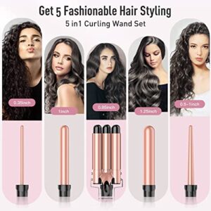 Waver Curling Iron Curling Wand - BESTOPE PRO 5 in 1 Curling Wand Set with 3 Barrel Hair Crimper for Women, Fast Heating Crimper Wand Curler in All Hair Type