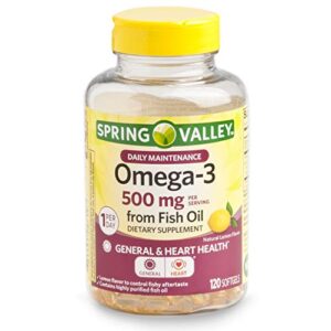 spring valley omega-3 500 mg from fish oil, heart health, lemon,120 softgels