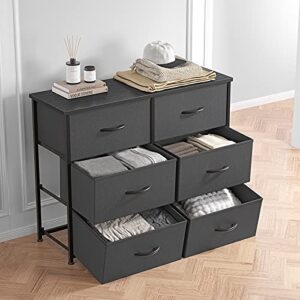 CubiCubi Dresser for Bedroom, 6 Drawer Storage Organizer Tall Wide Dresser for Bedroom Hallway, Sturdy Steel Frame Wood Top, Black Grey