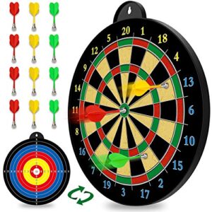 magnetic dart board – 12pcs magnetic darts (red green yellow) – excellent indoor game and party games – magnetic dart board toys gifts for 5 6 7 8 9 10 11 12 year old boy kids