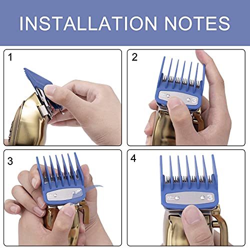 Professional 10 Color Coded Comb Attachment，Metal Hair Clipper Guards Cutting Guides/Combs，from 1/16inch to 1inch，Compatible with Wahl Clippers Combs