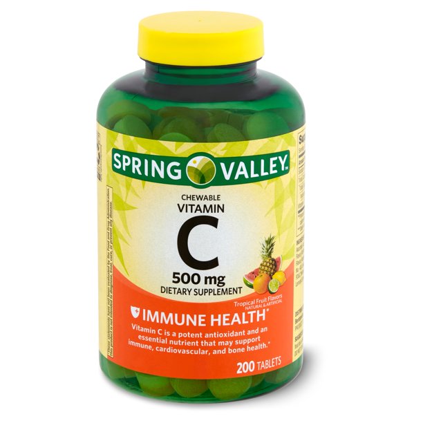 Spring Valley - Vitamin C Multiple Fruit Flavors 500 mg, 200 Chewable Tablets (2 Pack)