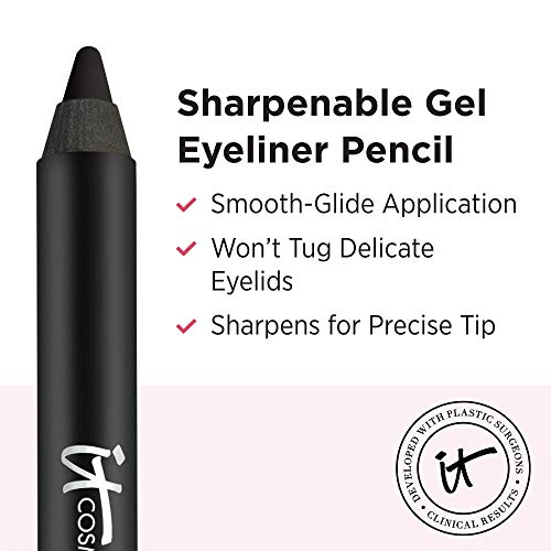 IT Cosmetics Superhero No-Tug Gel Eyeliner, Super Black - Intense Ultra-Black - Waterproof, Blendable Formula - Sharpenable Pencil - 0.042 oz