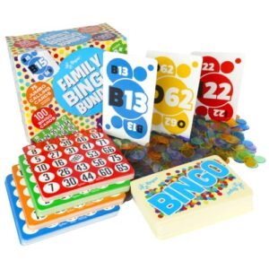 regal games – family bingo bundle – includes 100 unique bingo cards, 75 jumbo calling cards, 1000 colorful chips – fun family-friendly game – ideal for large groups, parties, game nights – ages 8+