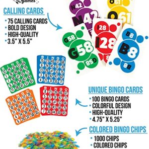 Regal Games - Family Bingo Bundle - Includes 100 Unique Bingo Cards, 75 Jumbo Calling Cards, 1000 Colorful Chips - Fun Family-Friendly Game - Ideal for Large Groups, Parties, Game Nights - Ages 8+