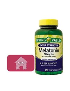 spring valley melatonin 10 mg with lemon balm extra strength, sleep support – 120 tablets + sts fridge magnet.