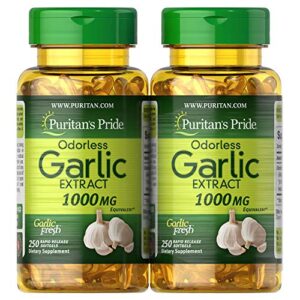 puritan’s pride odorless garlic 1000 mg, 500 total count (2 pack of 250 count softgels), by puritan’s pride, 250 count (pack of 2)