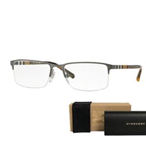 BURBERRY BE1282 1008 55M Brushed Gunmetal Rectangle Eyeglasses For Men For Women+ BUNDLE with Designer iWear Complimentary Care Kit