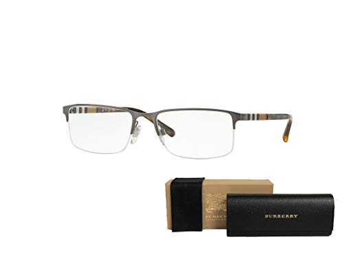 BURBERRY BE1282 1008 55M Brushed Gunmetal Rectangle Eyeglasses For Men For Women+ BUNDLE with Designer iWear Complimentary Care Kit