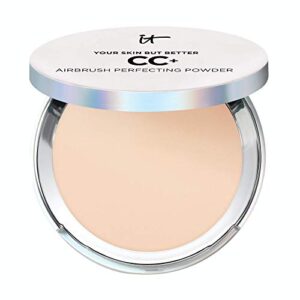 it cosmetics cc+ airbrush perfecting powder foundation – buildable full coverage of pores & dark spots – hydrating face makeup with hyaluronic acid – talc-free – 0.33 oz – light