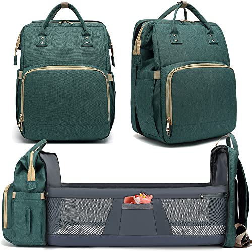 Diaper Bag Backpack - Large Travel Diaper Bags for Baby Girl & Boy - Portable Changing Pad, Stroller Straps, Insulated Pockets - Waterproof - Baby Shower Gifts - 16.5x9.4x14", 30L Capacity, Green