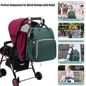 Diaper Bag Backpack - Large Travel Diaper Bags for Baby Girl & Boy - Portable Changing Pad, Stroller Straps, Insulated Pockets - Waterproof - Baby Shower Gifts - 16.5x9.4x14", 30L Capacity, Green