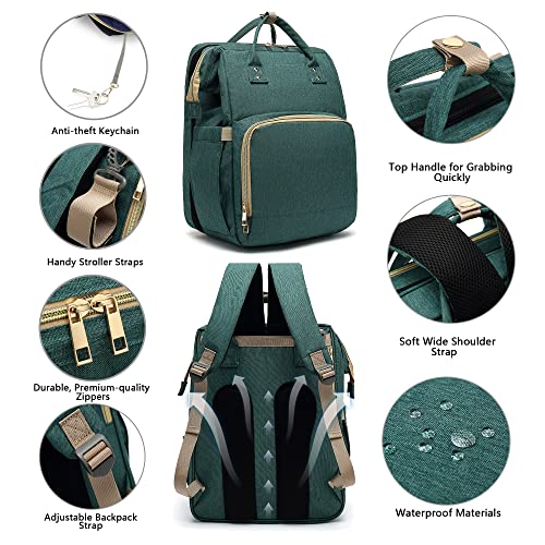 Diaper Bag Backpack - Large Travel Diaper Bags for Baby Girl & Boy - Portable Changing Pad, Stroller Straps, Insulated Pockets - Waterproof - Baby Shower Gifts - 16.5x9.4x14", 30L Capacity, Green