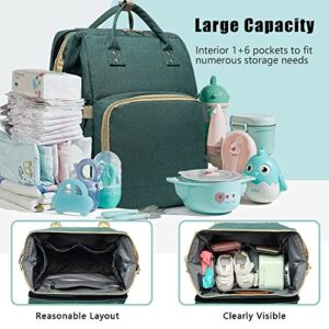 Diaper Bag Backpack - Large Travel Diaper Bags for Baby Girl & Boy - Portable Changing Pad, Stroller Straps, Insulated Pockets - Waterproof - Baby Shower Gifts - 16.5x9.4x14", 30L Capacity, Green