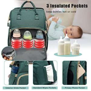 Diaper Bag Backpack - Large Travel Diaper Bags for Baby Girl & Boy - Portable Changing Pad, Stroller Straps, Insulated Pockets - Waterproof - Baby Shower Gifts - 16.5x9.4x14", 30L Capacity, Green