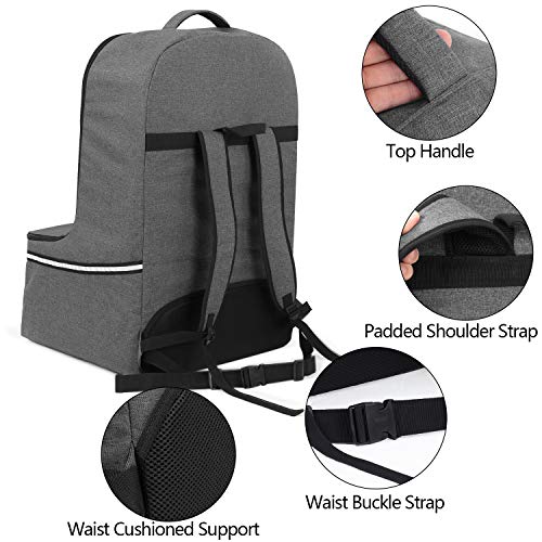 Teamoy Car Seat Travel Bag, Car Seat Gate Check Bag with Top Handle and Reflective Tapes, Infant Carseat Carrier Covers for Airplane, Gray