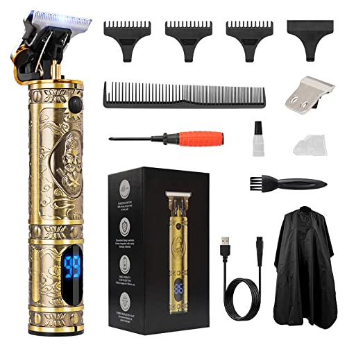 Hair Clippers for Men, oupool Professional Cordless Hair Trimmer - Electric T-Blade Beard Trimmer Shaver Edgers Zero Gapped Mens Grooming Kit Rechargeable LCD Hair Cutting Kit - Gifts for Men(Gold)