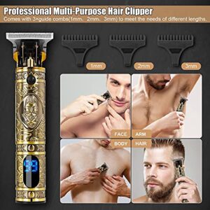 Hair Clippers for Men, oupool Professional Cordless Hair Trimmer - Electric T-Blade Beard Trimmer Shaver Edgers Zero Gapped Mens Grooming Kit Rechargeable LCD Hair Cutting Kit - Gifts for Men(Gold)