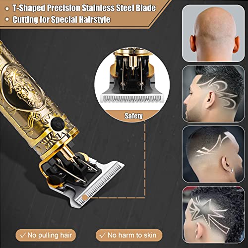 Hair Clippers for Men, oupool Professional Cordless Hair Trimmer - Electric T-Blade Beard Trimmer Shaver Edgers Zero Gapped Mens Grooming Kit Rechargeable LCD Hair Cutting Kit - Gifts for Men(Gold)