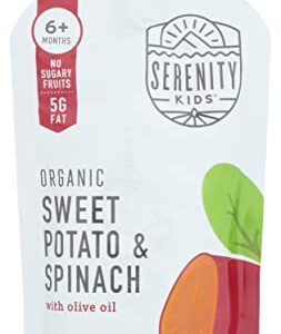 Serenity Kids 6+ Months USDA Organic Veggie Puree Baby Food Pouches | No Sugary Fruits or Added Sugar | Allergen Free | 3.5 Ounce BPA-Free Pouch | Sweet Potato & Spinach | 1 Count