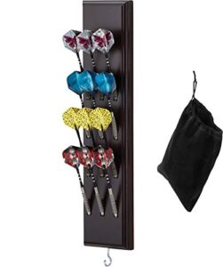 viper dart caddy solid wood wall mounted dart holder / stand, displays 4 sets of steel or soft tip darts, for all sisal & electronic dartboards, surrounds & cabinets, mahogany finish