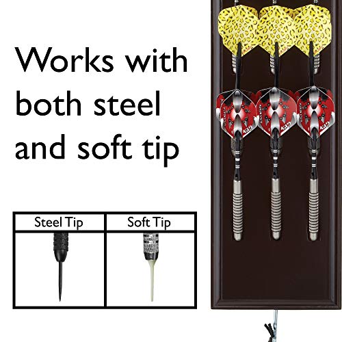 Viper Dart Caddy Solid Wood Wall Mounted Dart Holder / Stand, Displays 4 Sets of Steel or Soft Tip Darts, for all Sisal & Electronic Dartboards, Surrounds & Cabinets, Mahogany Finish